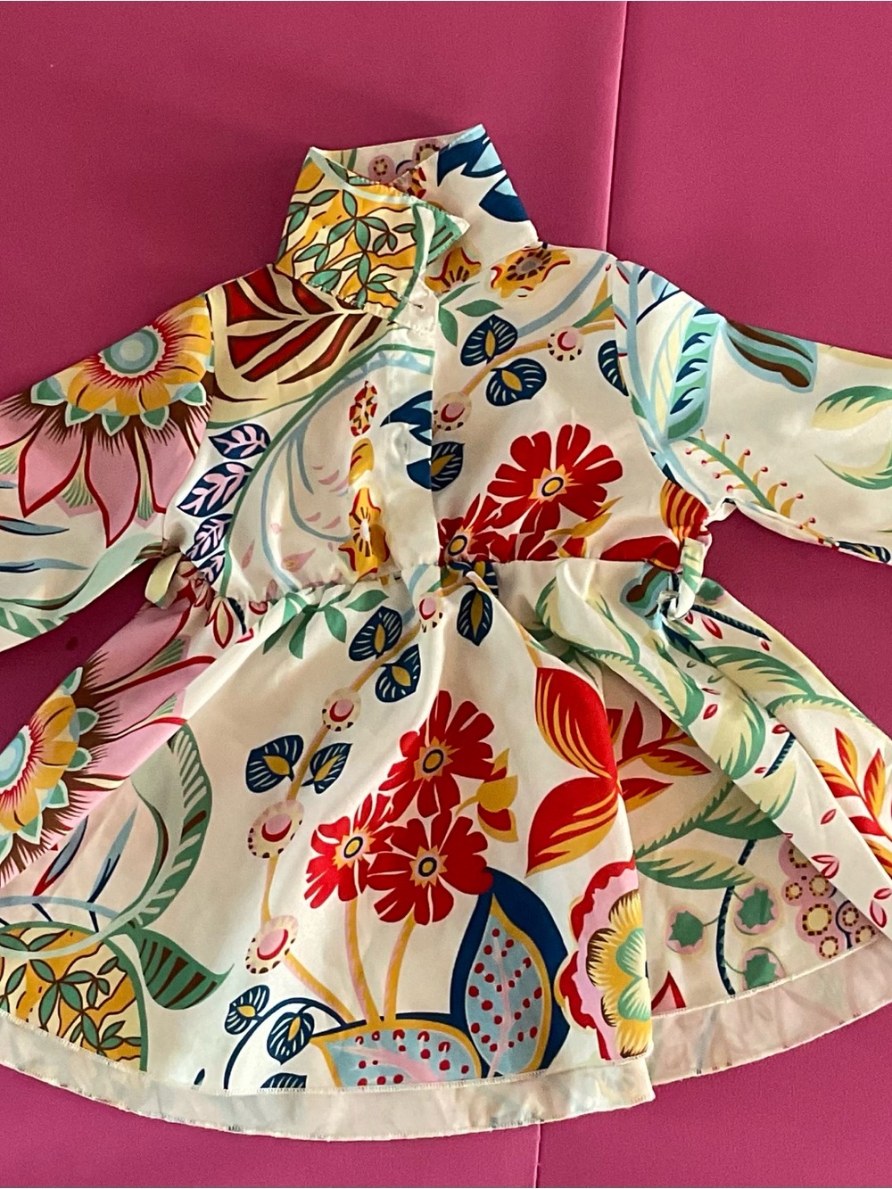 SHEIN Girls Floral Drawstring Waist Raincoat - Red, Yellow, Blue, Green, Pink